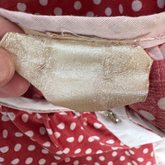 Vintage 1950s Red & White Polka Dot Button-Up House Dress With Short Sleeves - Picture 14 of 16